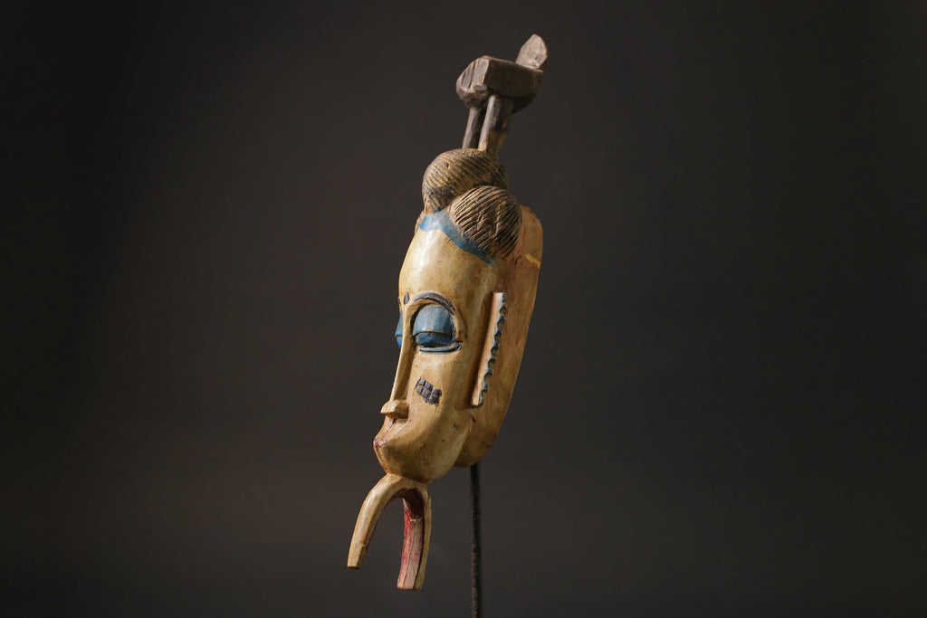 African Tribal Wood masks Baule Sculpture Decor Masque Wall Hanging Folk -9960
