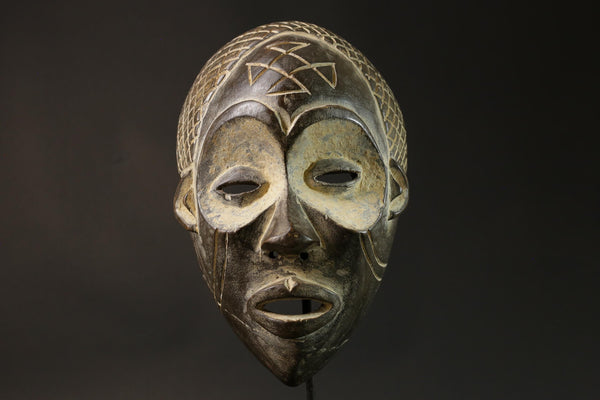 African mask wood African real figure vintage African masks for wall Carved Chokwe Mask-G2815