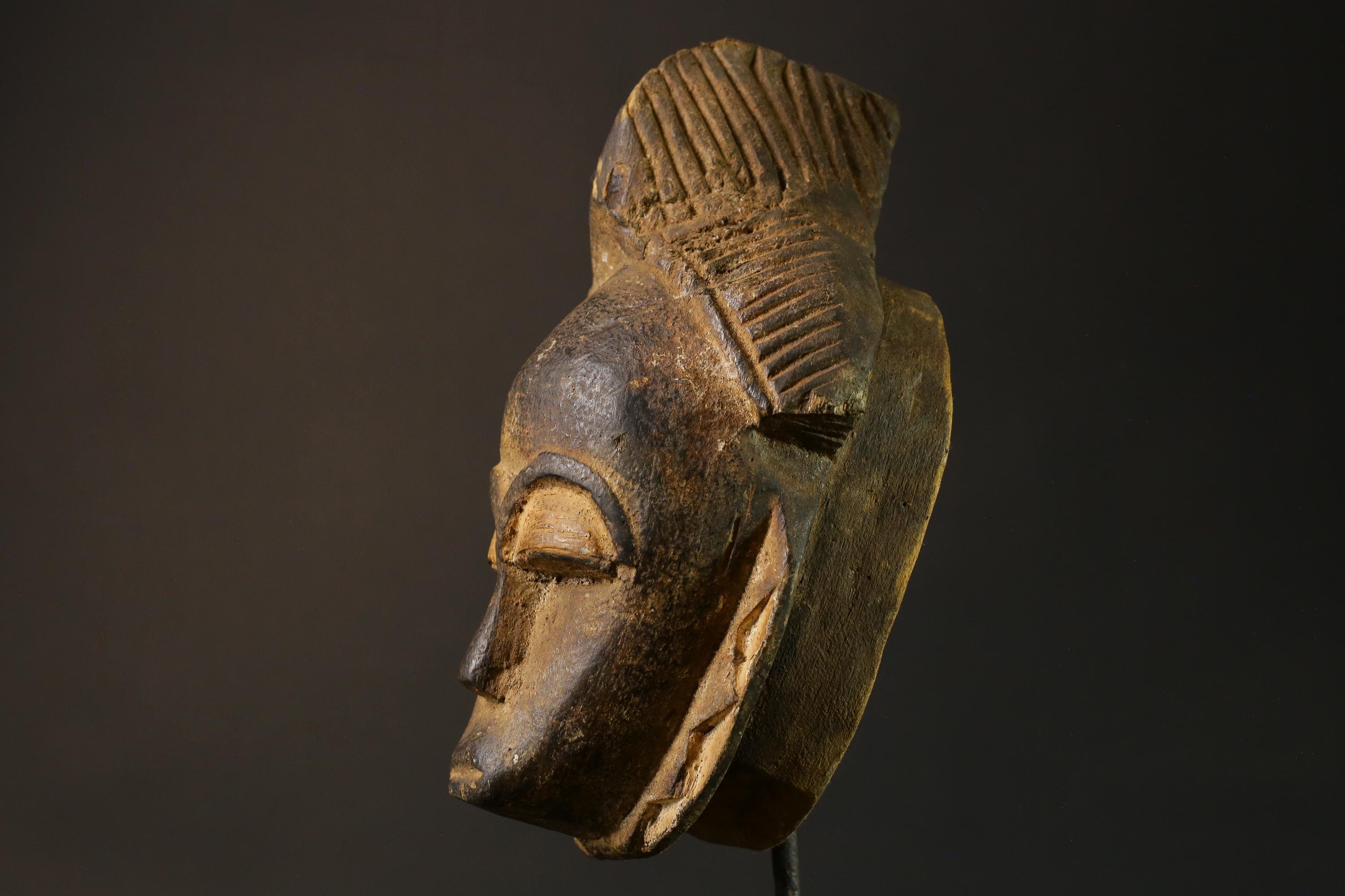 African mask Baule wood African real figure vintage African masks for wall-7491