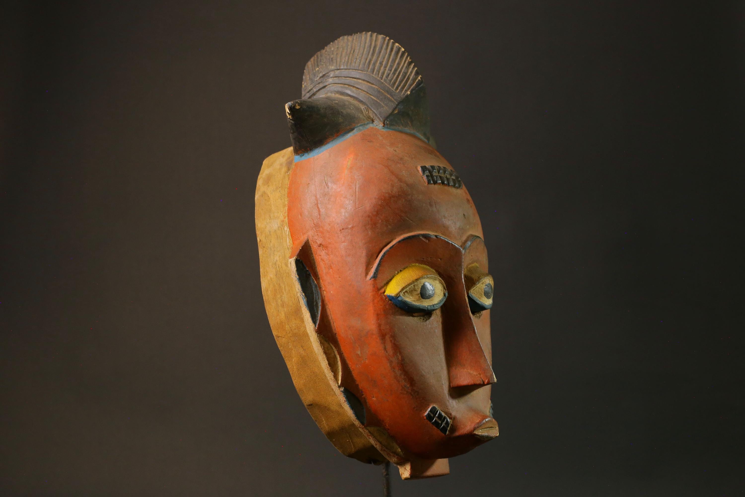 African Mask Baule Hand Carved Wooden Mask Wall Hanging Primitive Art Masks for wall-7503