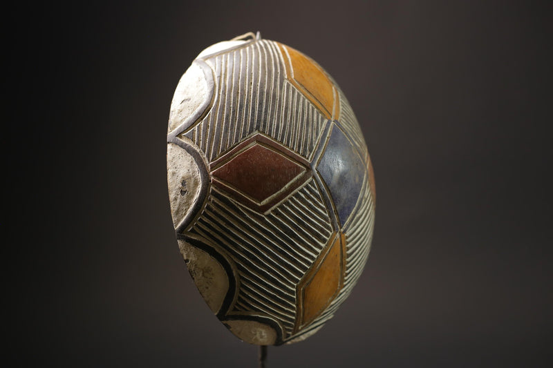 African Mask Antiques Tribal Art Face Vintage Wood Carved Bamileke Shield-7209