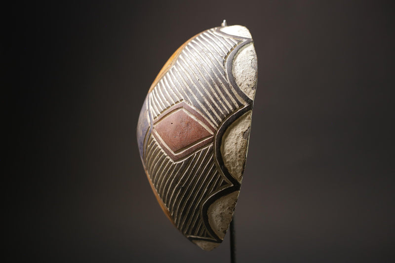 African Mask Antiques Tribal Art Face Vintage Wood Carved Bamileke Shield-7209