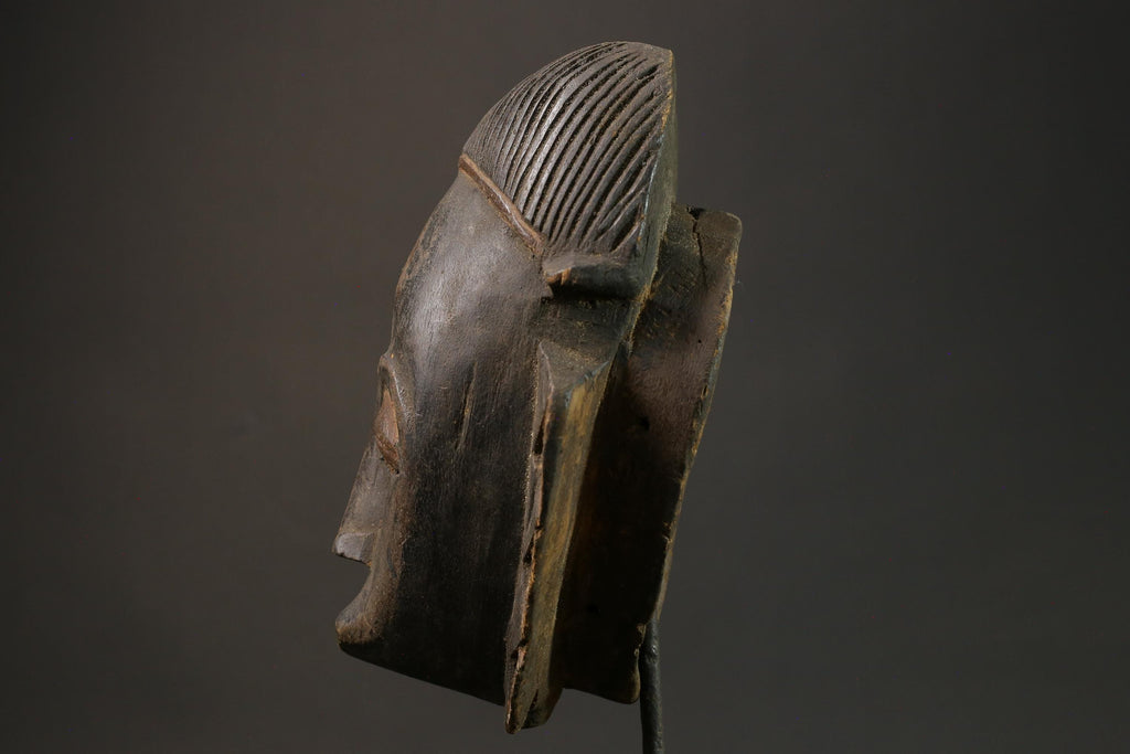 African Mask Baule Tribal Art Face Vintage Wood Carved Mask Wall Hanging -7587