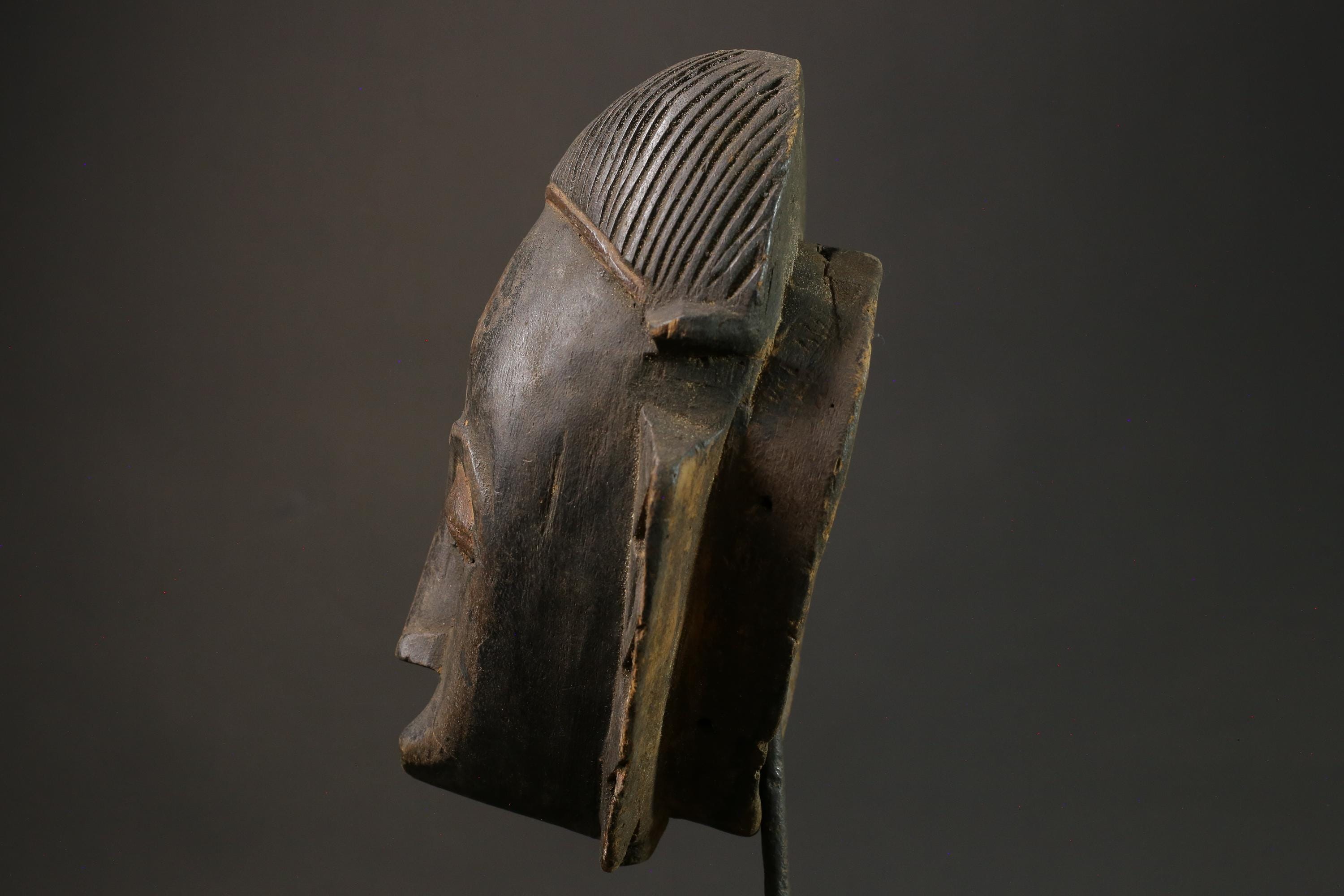 African Mask Baule Tribal Art Face Vintage Wood Carved Mask Wall Hanging -7587