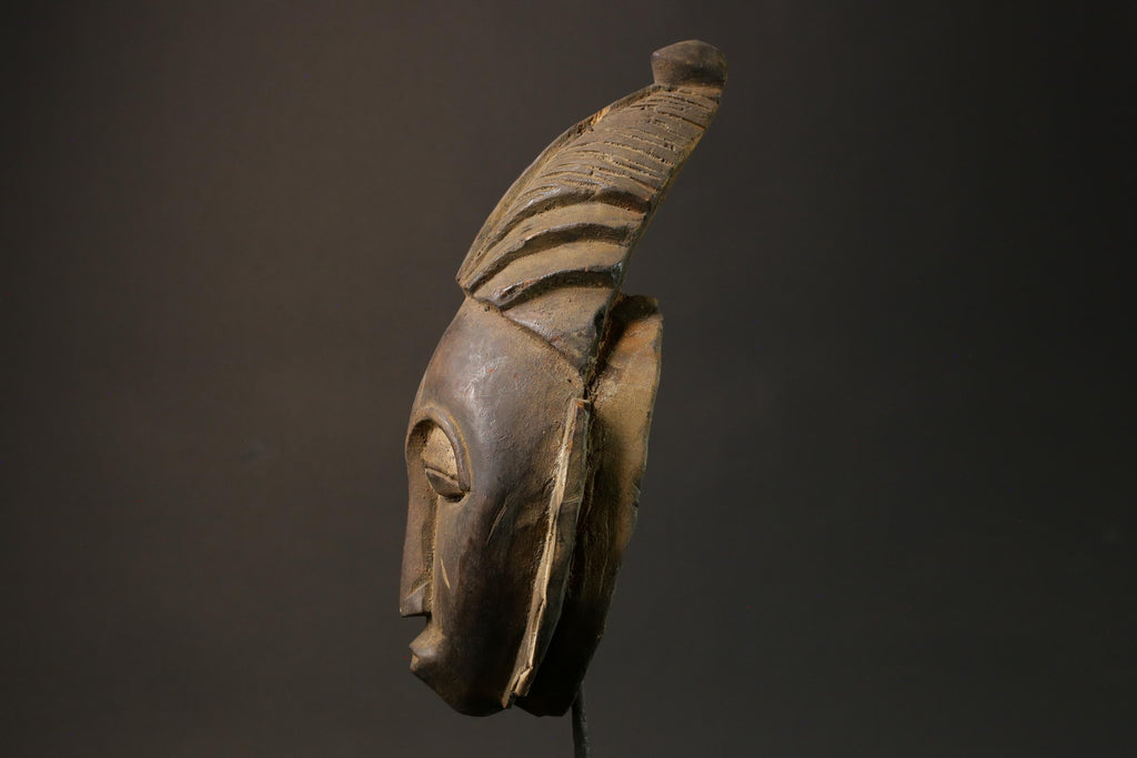 African Mask Baule Antiques Tribal Art Face Vintage Wood Carved Vintage -7590