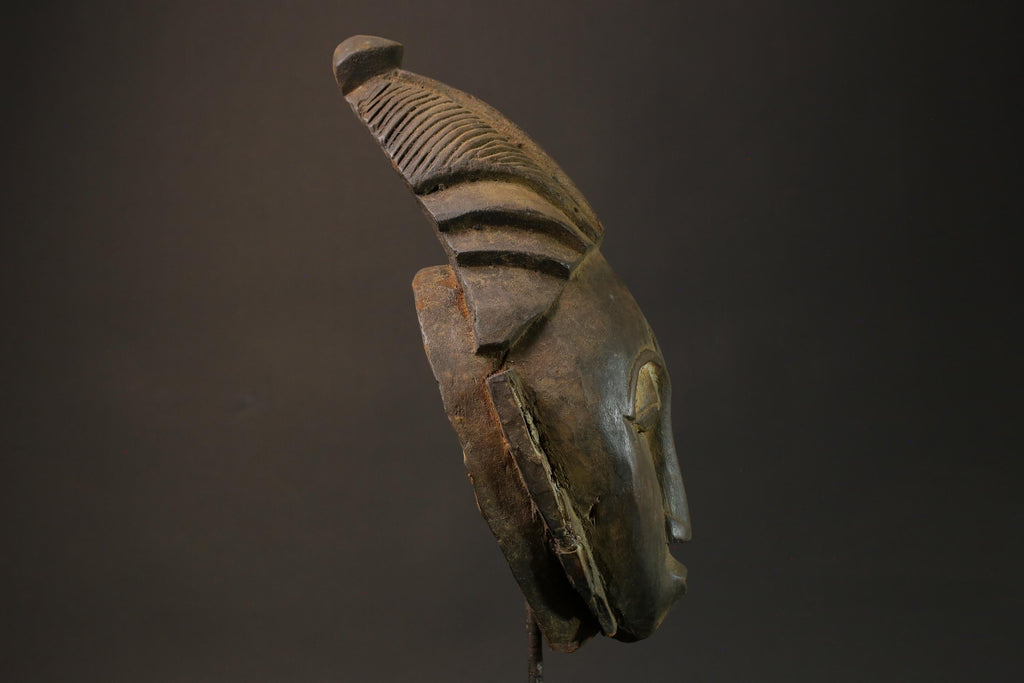 African Mask Baule Antiques Tribal Art Face Vintage Wood Carved Vintage -7590