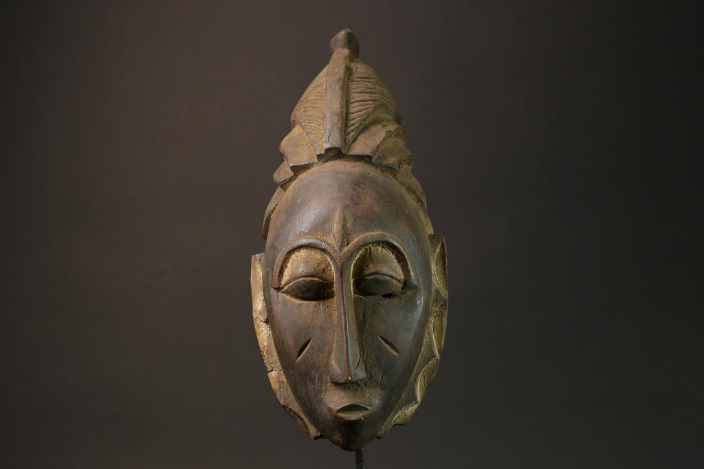 African Mask Baule Antiques Tribal Art Face Vintage Wood Carved Vintage -7590