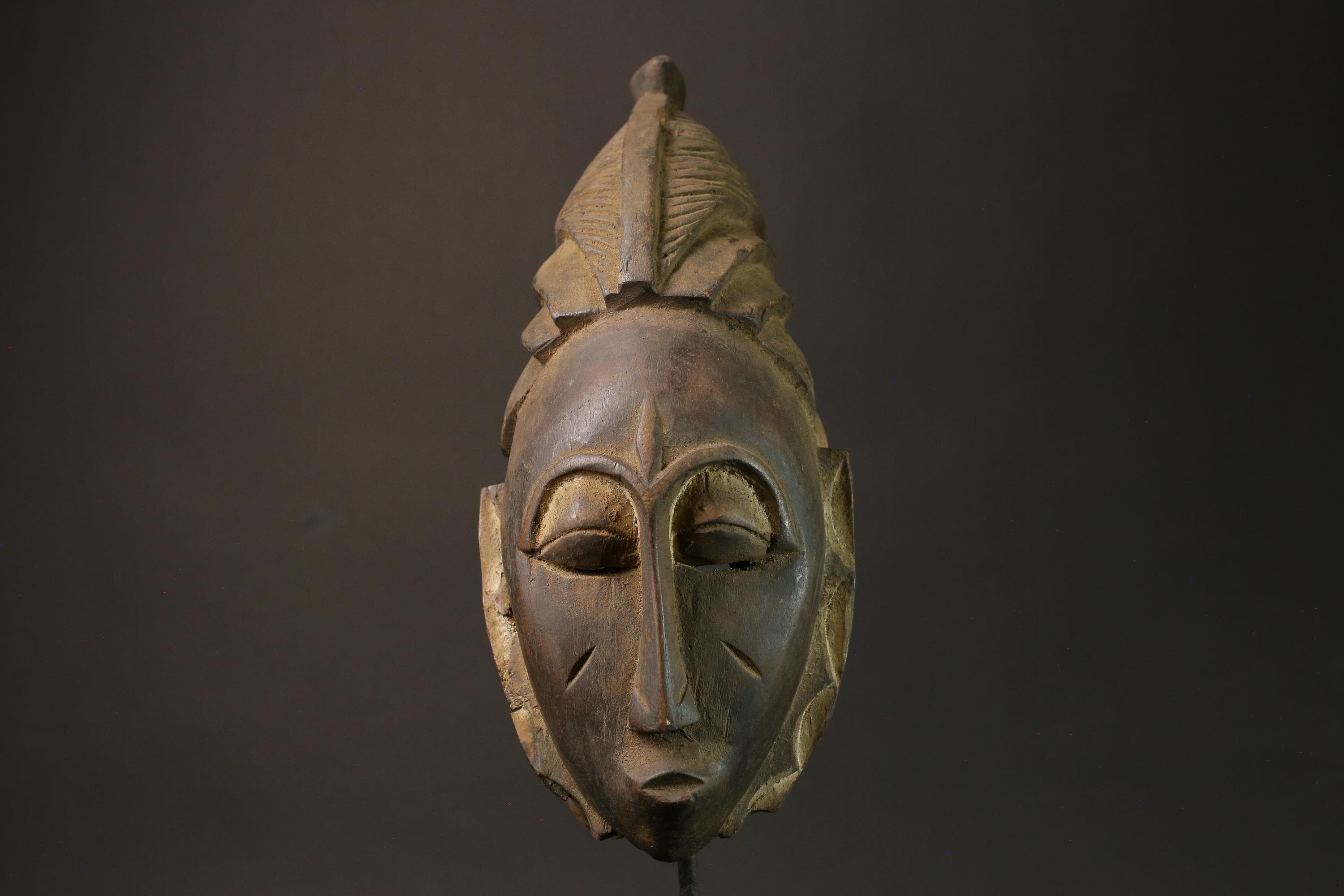 African Mask Baule Antiques Tribal Art Face Vintage Wood Carved Vintage -7590