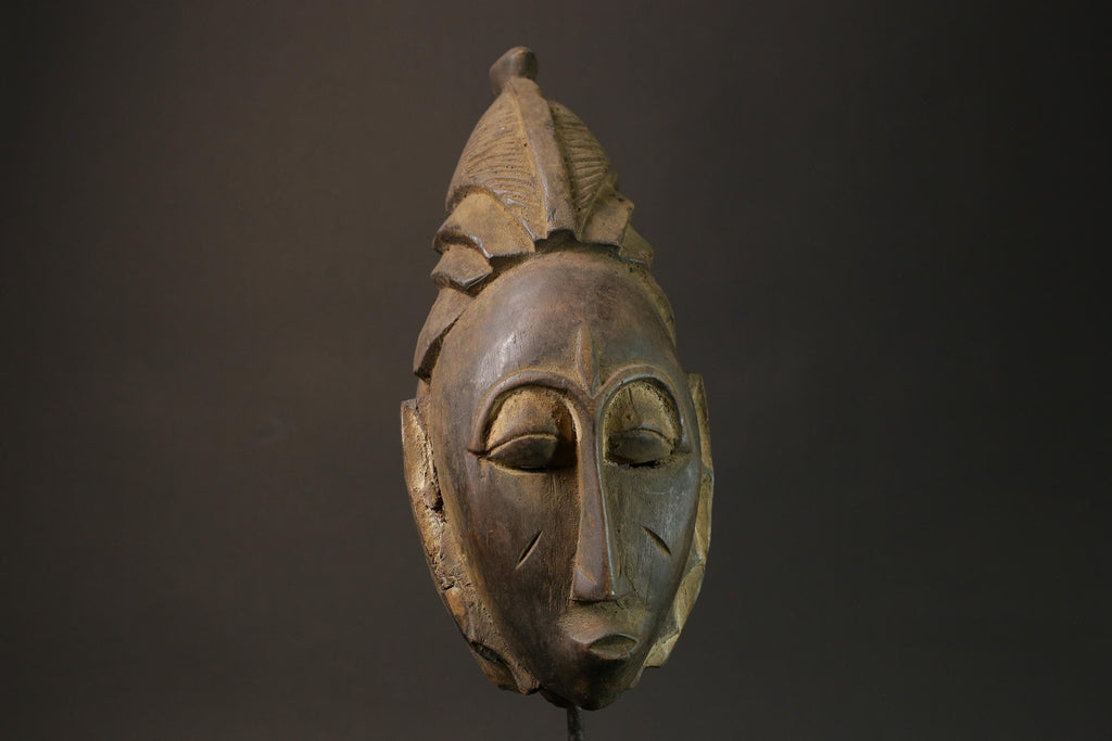 African Mask Baule Antiques Tribal Art Face Vintage Wood Carved Vintage -7590