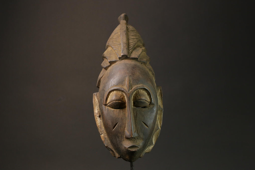 African Mask Baule Antiques Tribal Art Face Vintage Wood Carved Vintage -7590