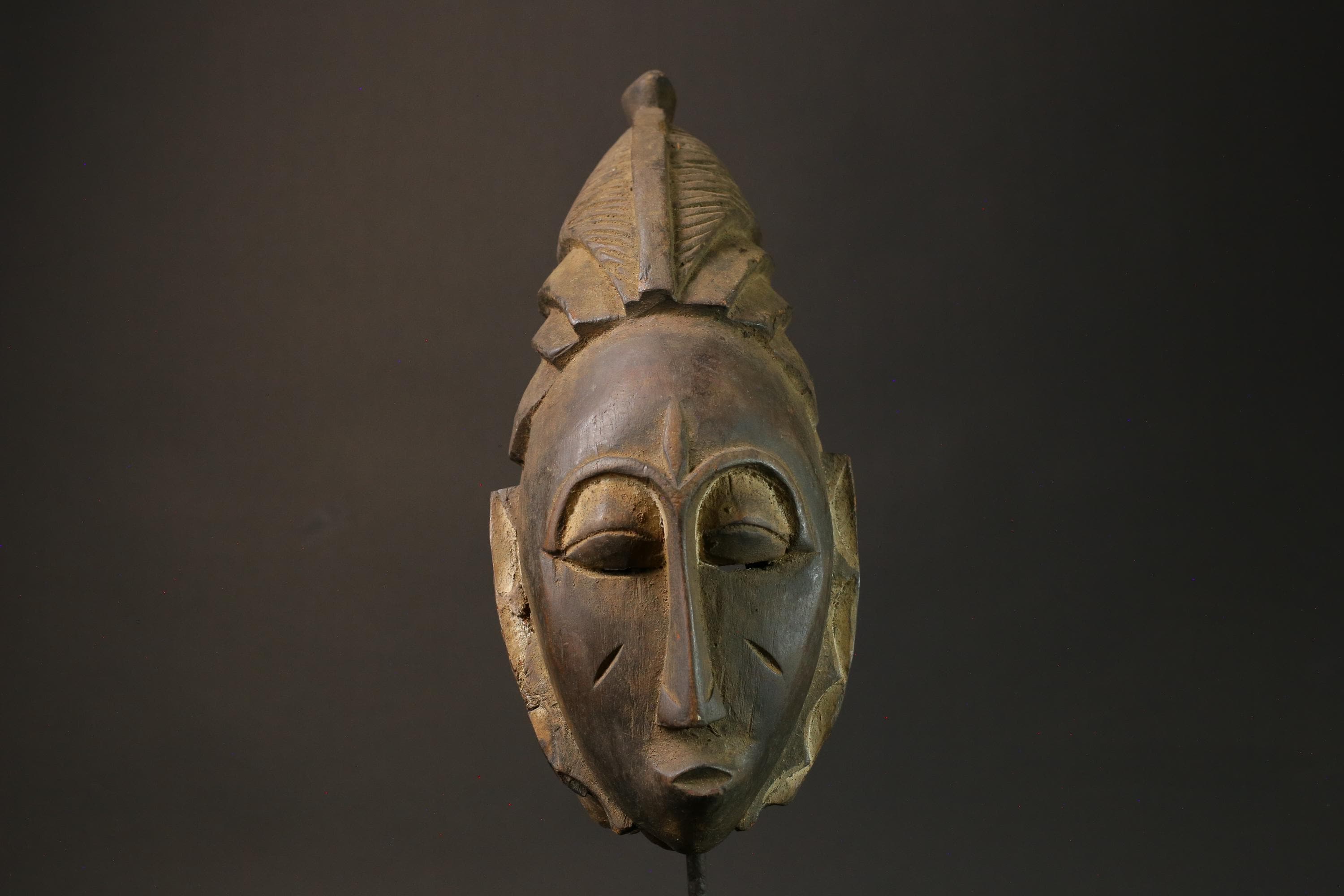 African Mask Baule Antiques Tribal Art Face Vintage Wood Carved Vintage -7590