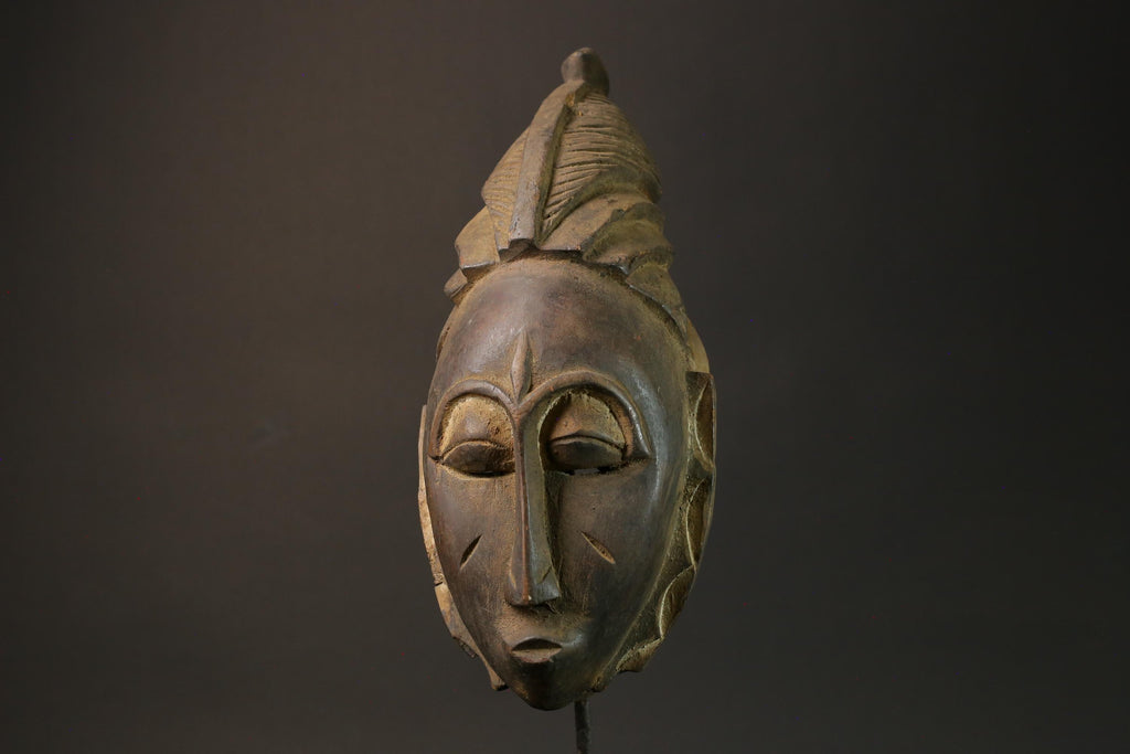 African Mask Baule Antiques Tribal Art Face Vintage Wood Carved Vintage -7590