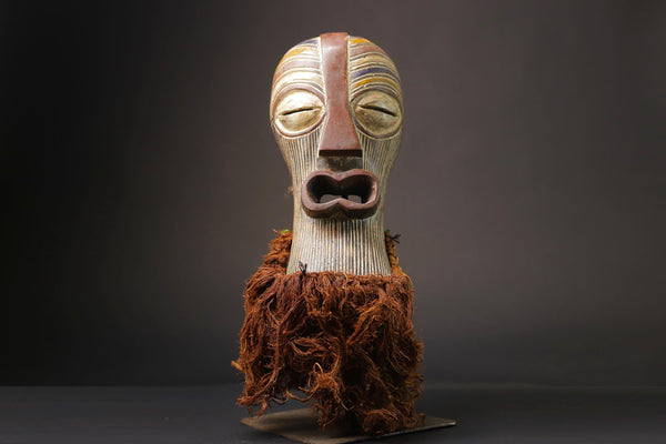 African Wood Mask Folk Art Tribal raffia Songye Kifwebe Masks For Wall-G2619