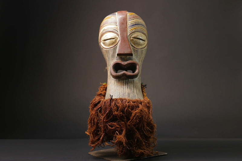 African Wood Mask Folk Art Tribal raffia Songye Kifwebe Masks For Wall-G2619