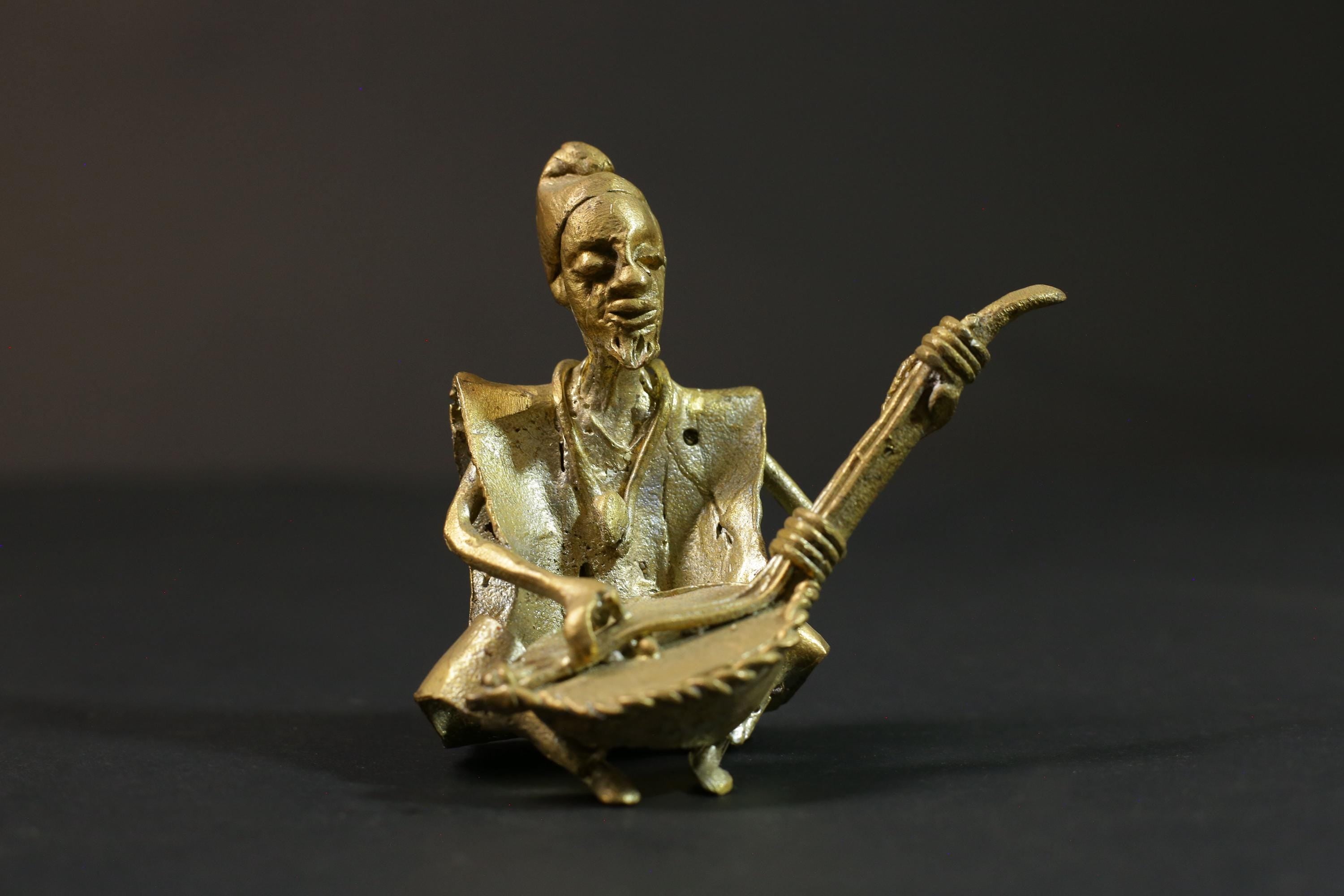 African Tribal Art Brass Musician Figurine Primitive Brass Figurine -G2861