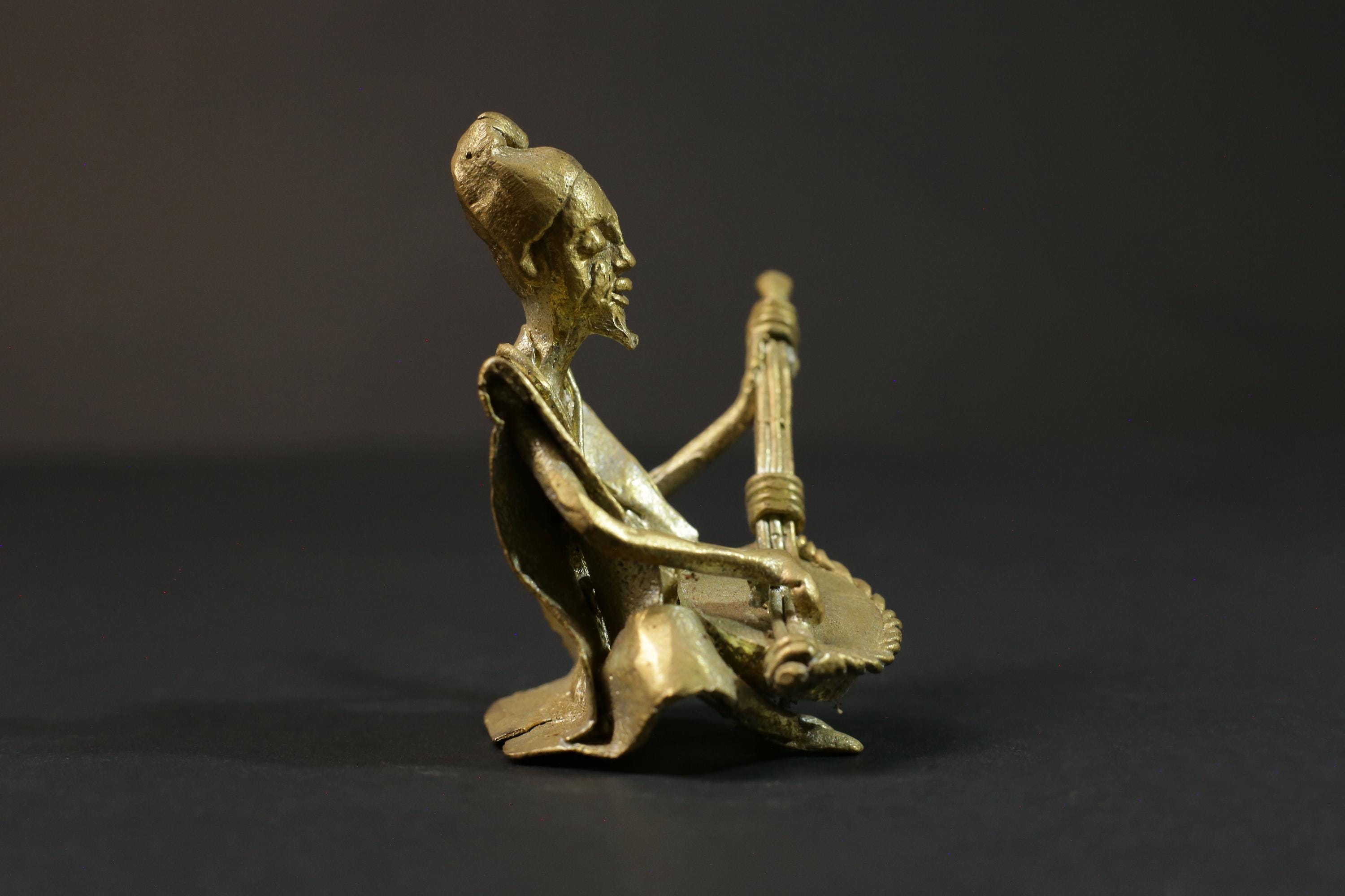 African Tribal Art Brass Musician Figurine Primitive Brass Figurine -G2861