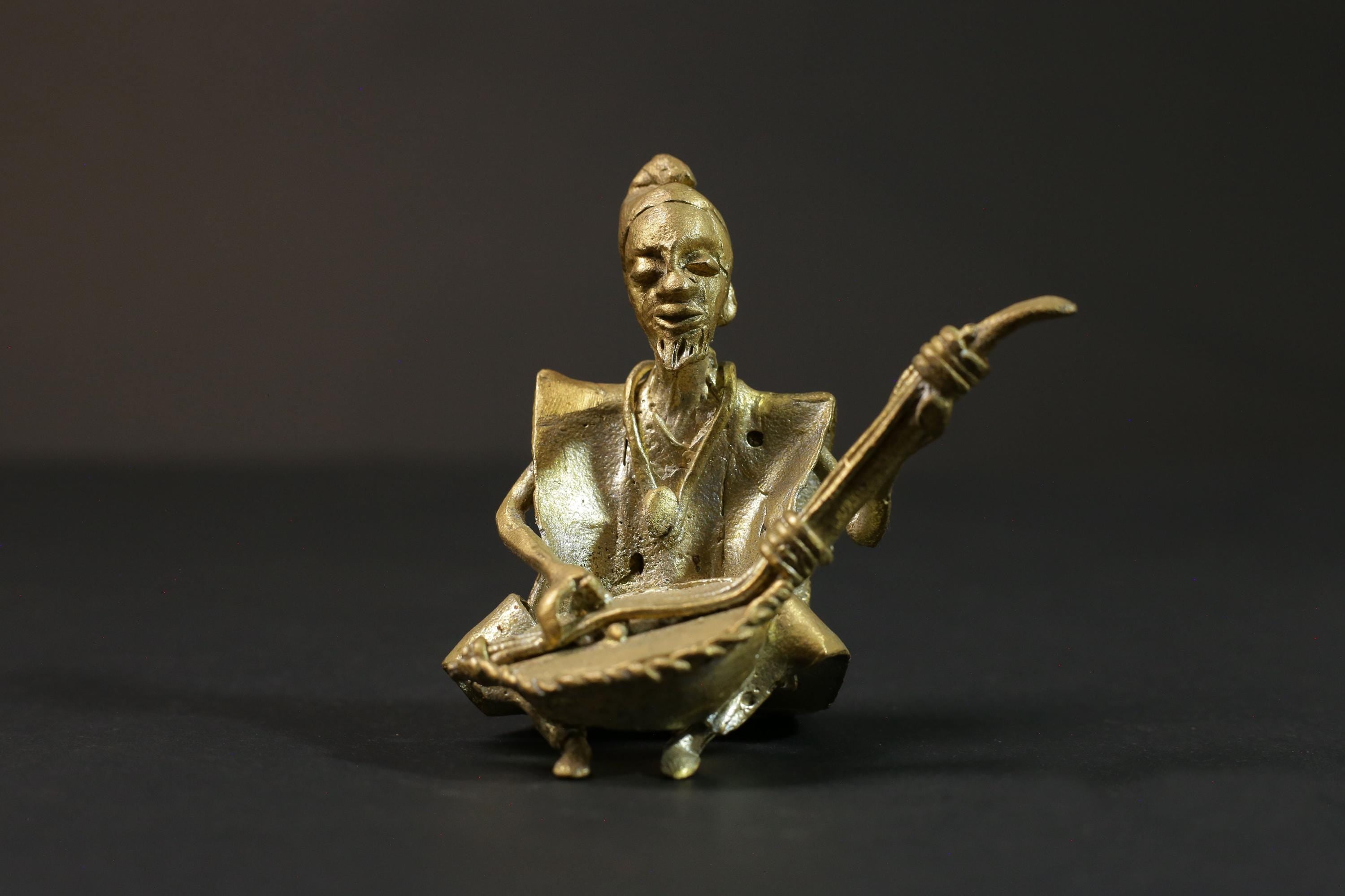 African Tribal Art Brass Musician Figurine Primitive Brass Figurine -G2861