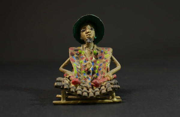 African Bronze Xylophone Player from Benin Brass Dogon wax method-G2852