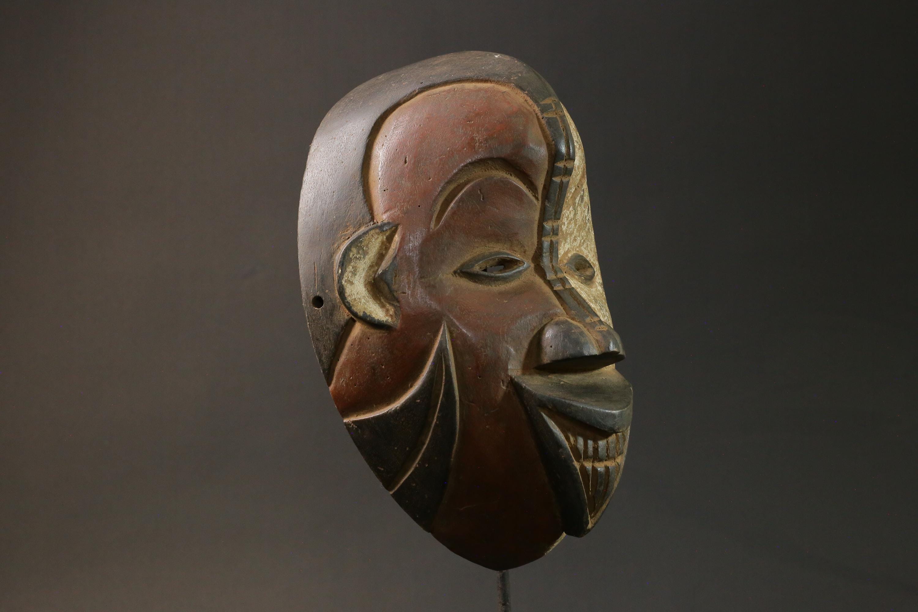 African wood mask antiques Hand Carved Wooden decor IgboIbo Burkina Faso Masks for wall-8933