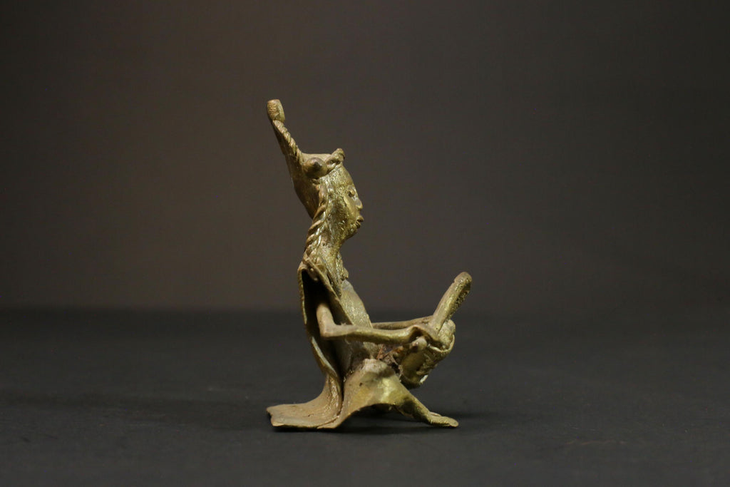 African Tribal Bronze Musician drum Player full handmade sculpture Tribal-G2868