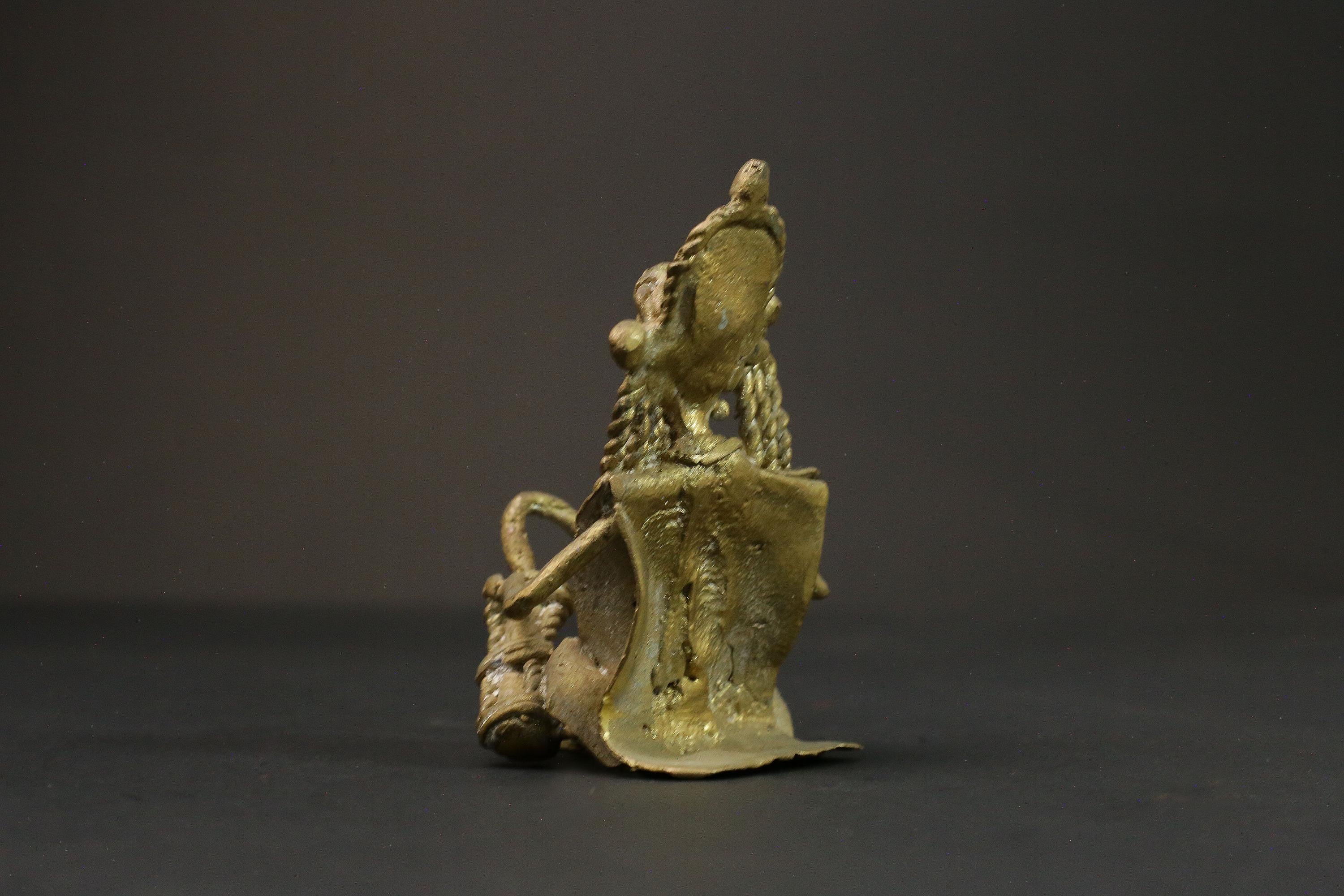 African Tribal Bronze Musician drum Player full handmade sculpture Tribal-G2868