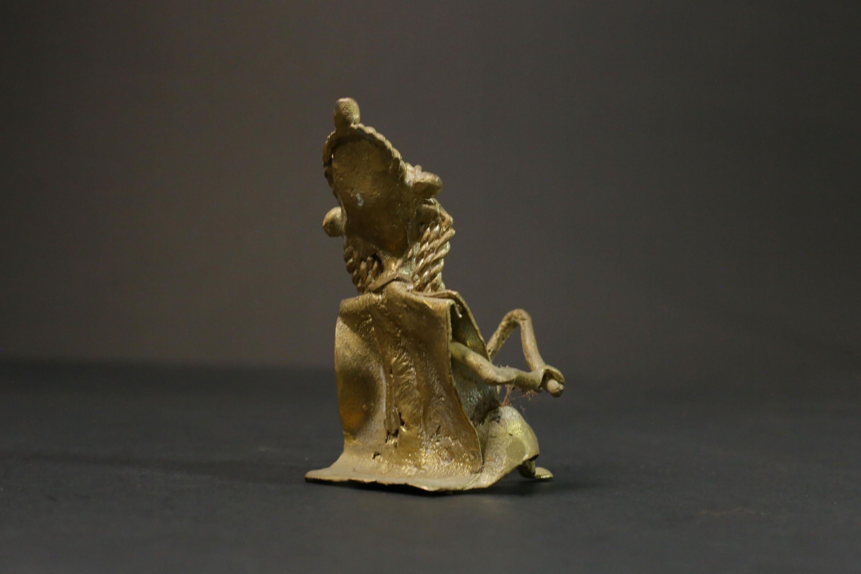 African Tribal Bronze Musician drum Player full handmade sculpture Tribal-G2868