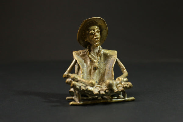 African Bronze Xylophone Player from Benin Brass Dogon wax method-G2877