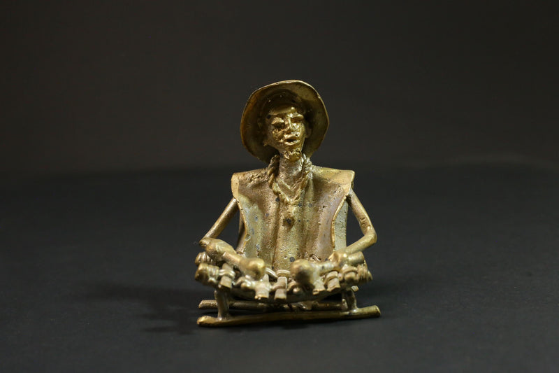 African Bronze Xylophone Player from Benin Brass Dogon wax method-G2877