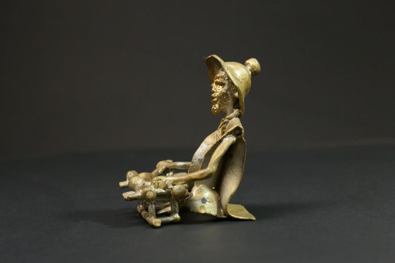 African Bronze Xylophone Player from Benin Brass Dogon wax method-G2877