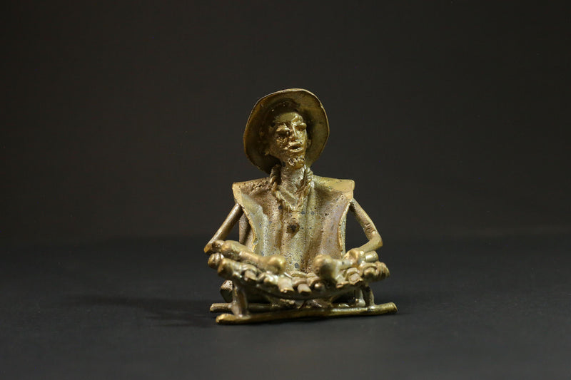 African Bronze Xylophone Player from Benin Brass Dogon wax method-G2877