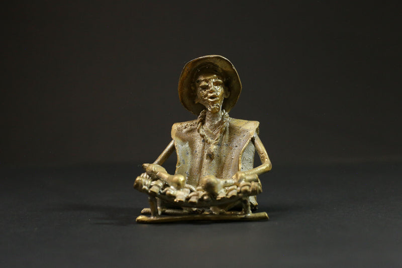 African Bronze Xylophone Player from Benin Brass Dogon wax method-G2877