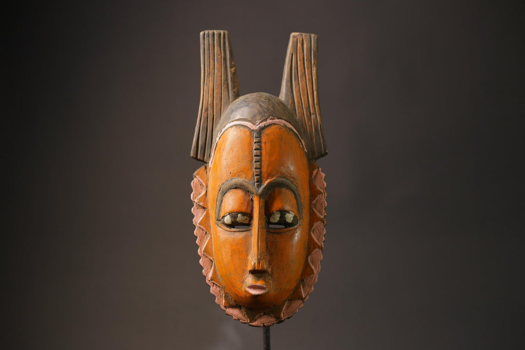 African Mask Antiques Tribal Art Face Vintage Wood Carved Vintage Dec Baule Masks for wall-5873