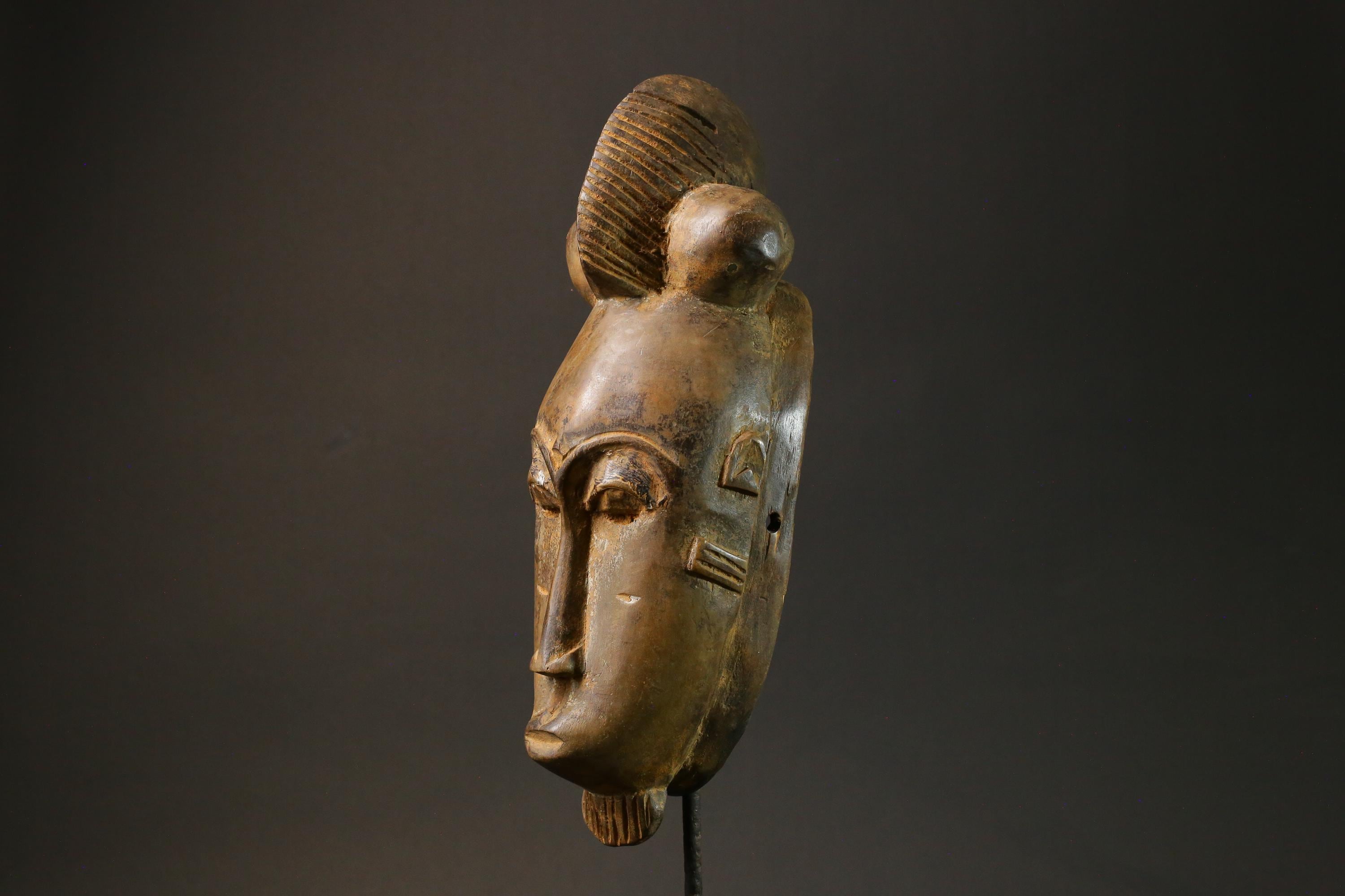 African mask antiques Baule Art Face Vintage Wood Carved Guru Masks for wall-7630