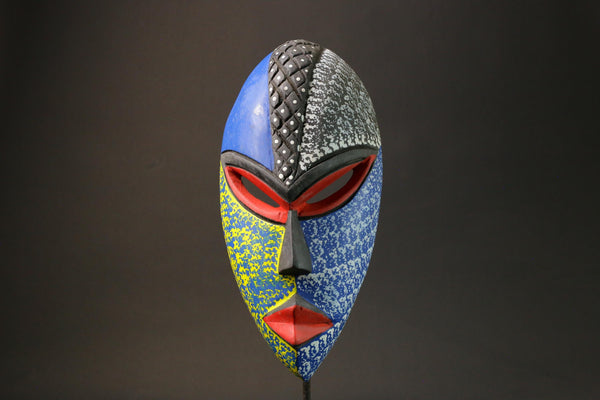 African mask colorful hand carved traditional wooden wall GHANA decor tribe-6082