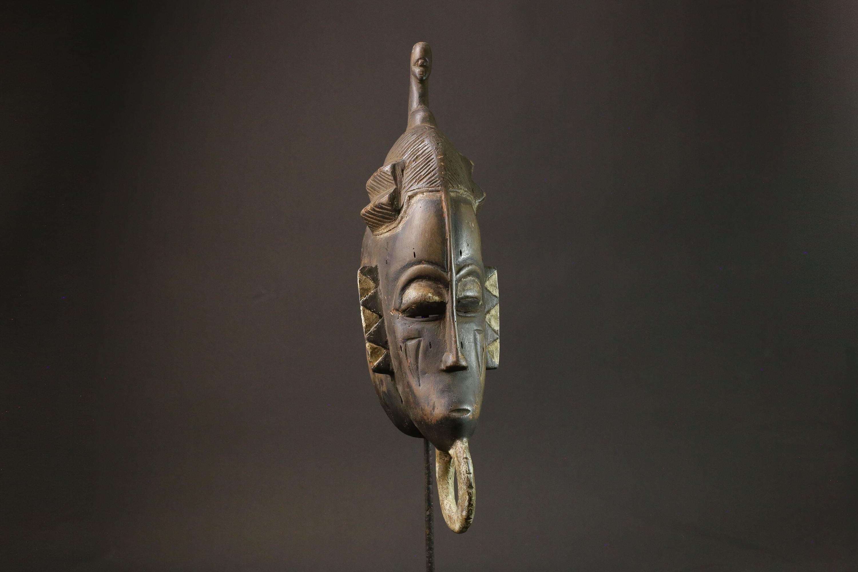 African mask wood African real figure Antique Baule Art masks for wall -7616