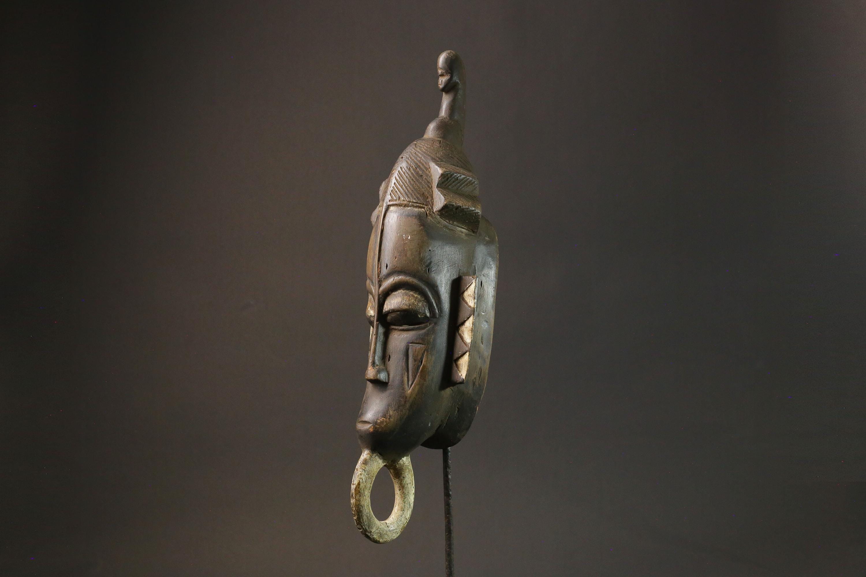 African mask wood African real figure Antique Baule Art masks for wall -7616