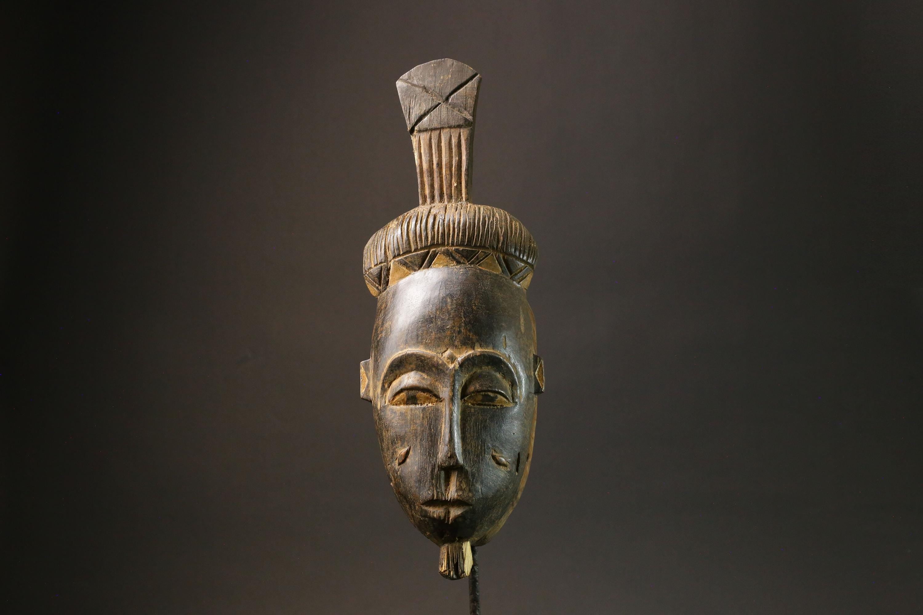 African Tribal Baule Wood masks Hand Carved Portrait Mask Wood Kpan Mblo Masks for wall-7573