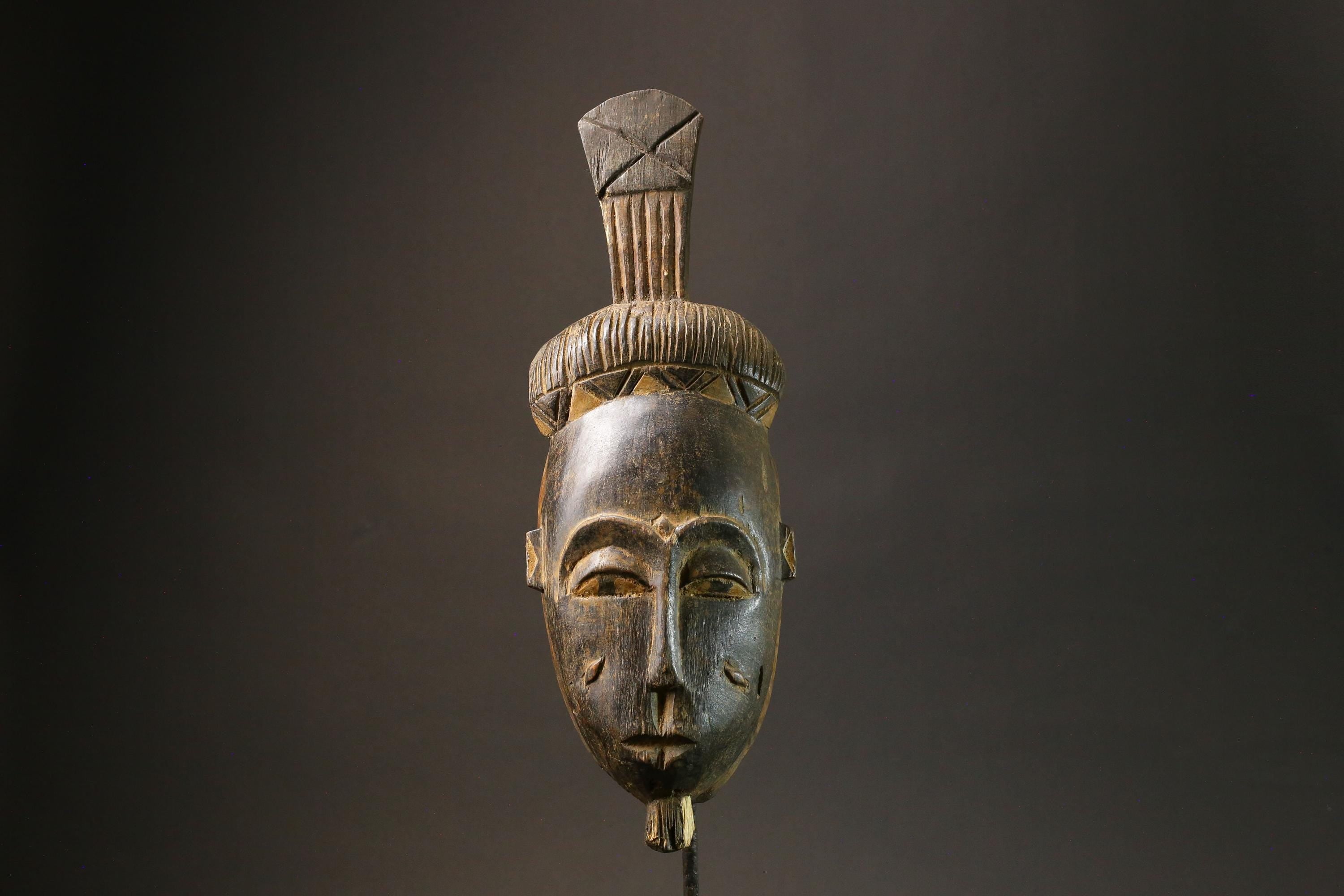 African Tribal Baule Wood masks Hand Carved Portrait Mask Wood Kpan Mblo Masks for wall-7573
