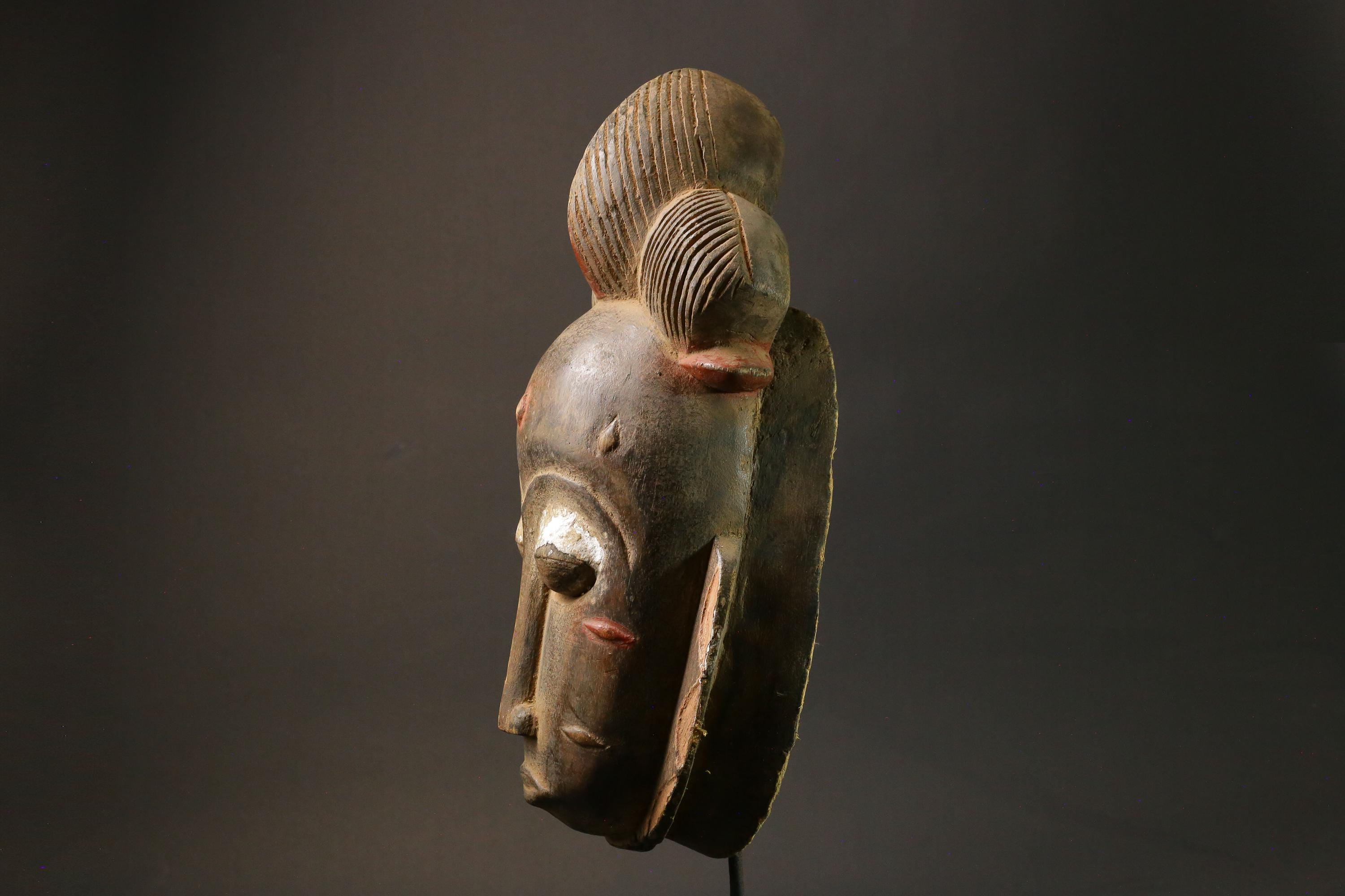 African Tribal Baule Face mask Wood Hand Carved Wall Ndoma Masks for wall-2964