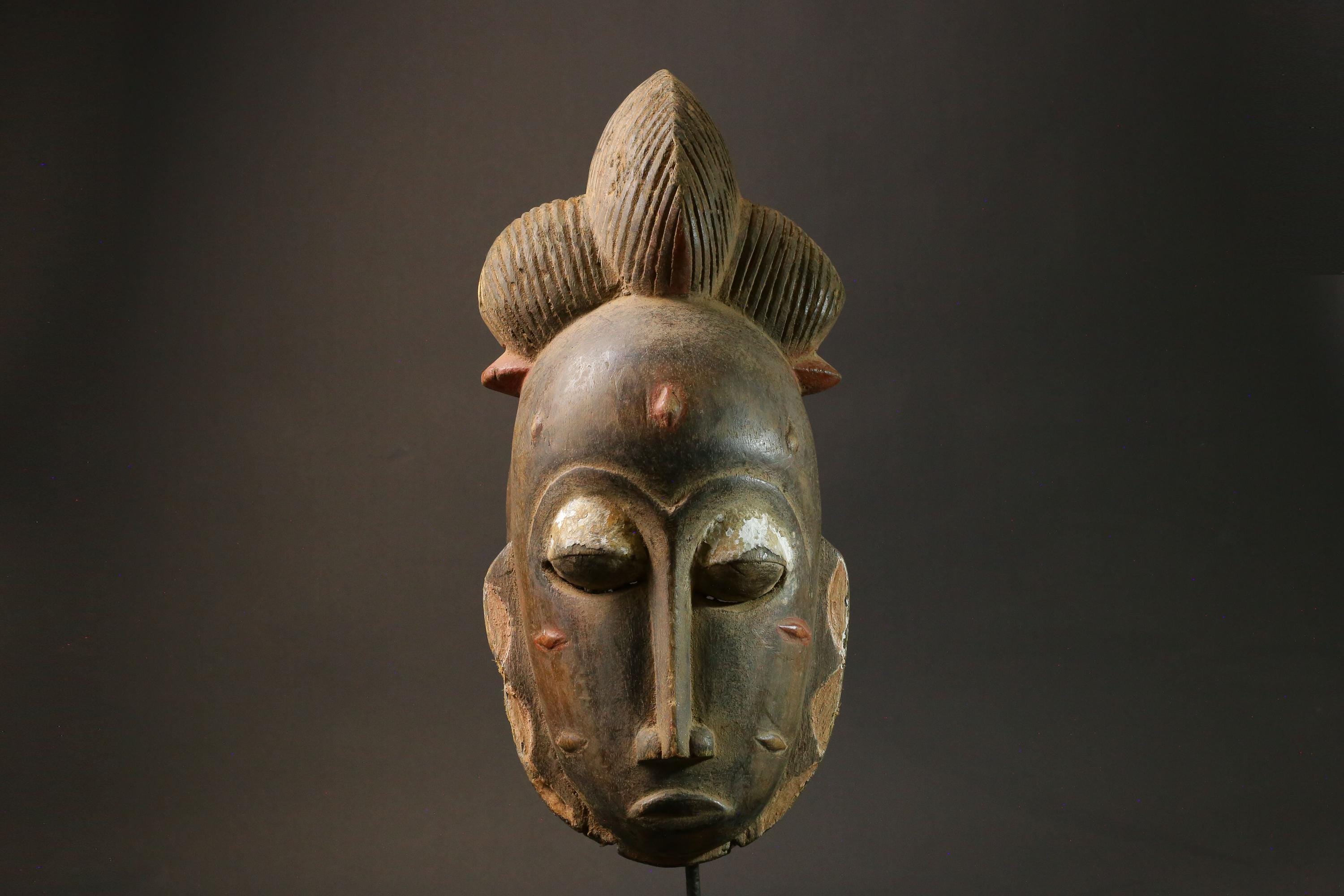 African Tribal Baule Face mask Wood Hand Carved Wall Ndoma Masks for wall-2964