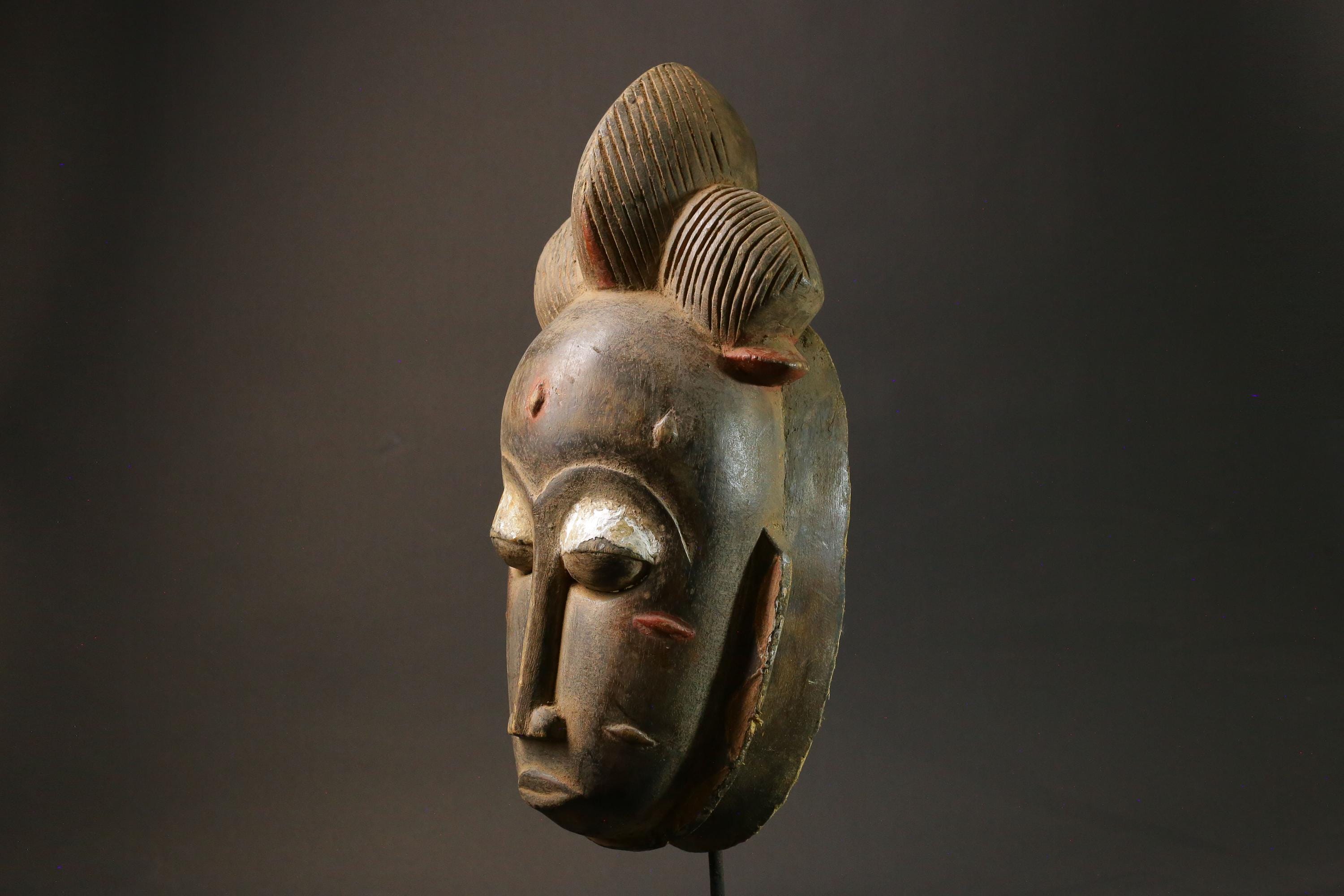 African Tribal Baule Face mask Wood Hand Carved Wall Ndoma Masks for wall-2964