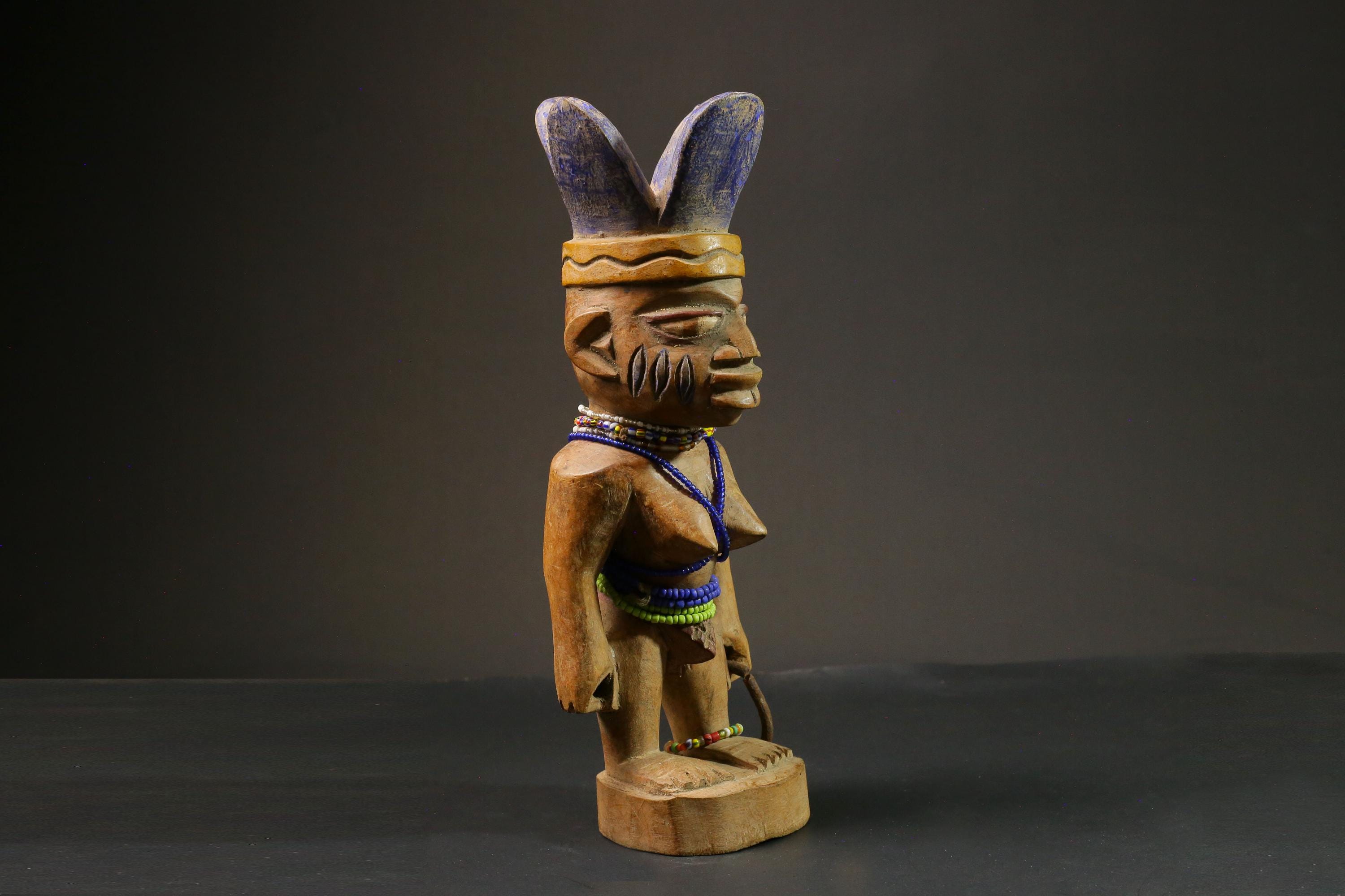 African statue Yourba Figures Peoples Nigeria Sculpture Tribal Handmade-7648