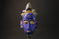 African Wood Mask The Tribal Mask Antiques Traditional Blue Guru Masks for wall-7371