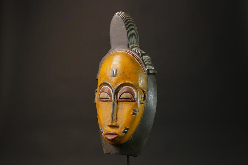 African Tribal Wood masks Home Décor Antiques Traditional yellow Guru Mask-7372