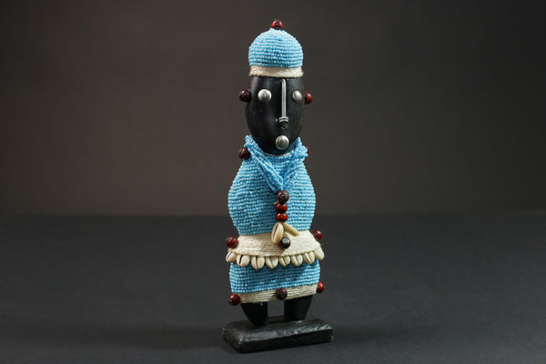 African sky blue Beaded Namji Doll wooden vintage Home Décor statue Home Décor statue-G1074