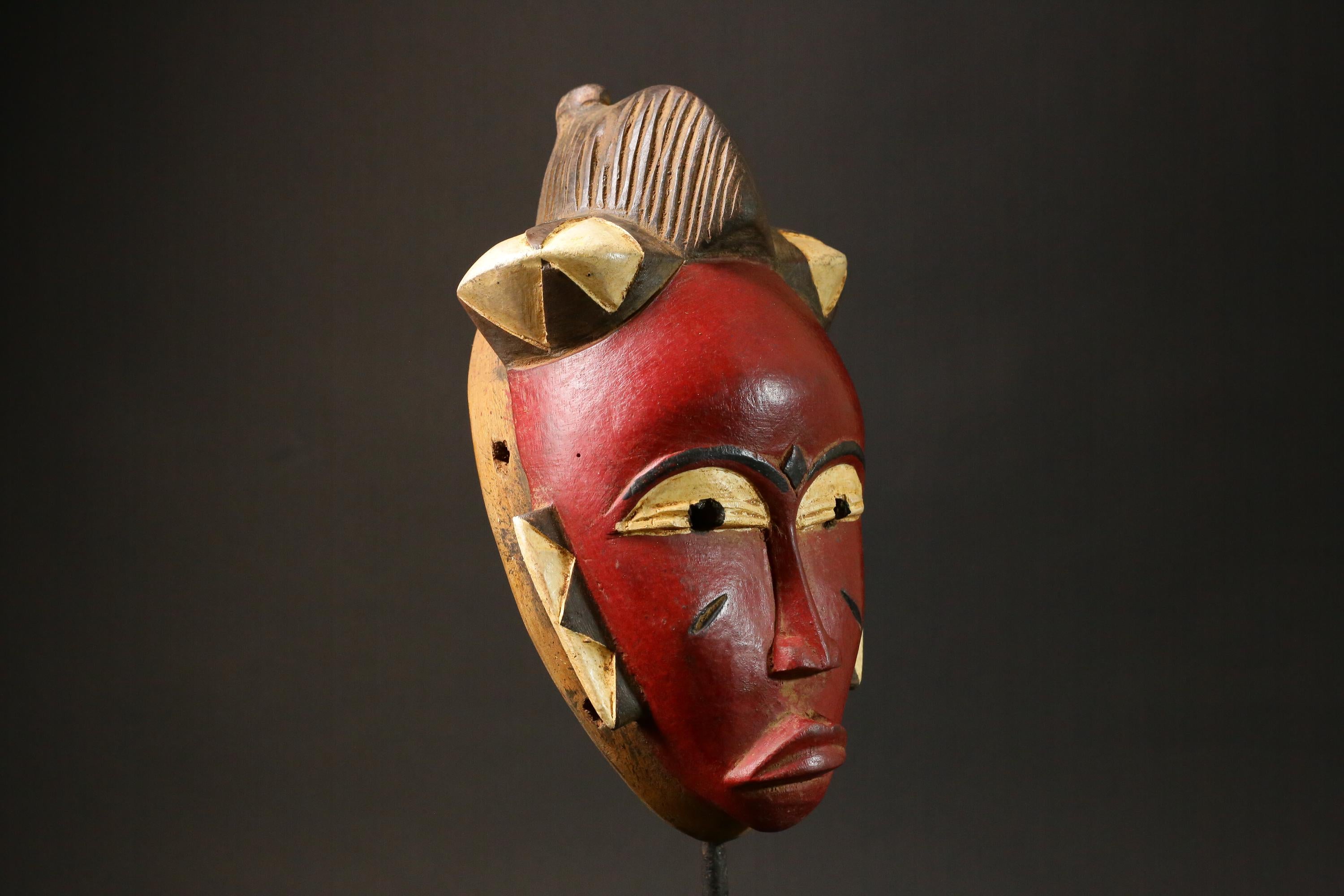 African mask wood Baule real figure vintage vintage African masks for wall-G2975