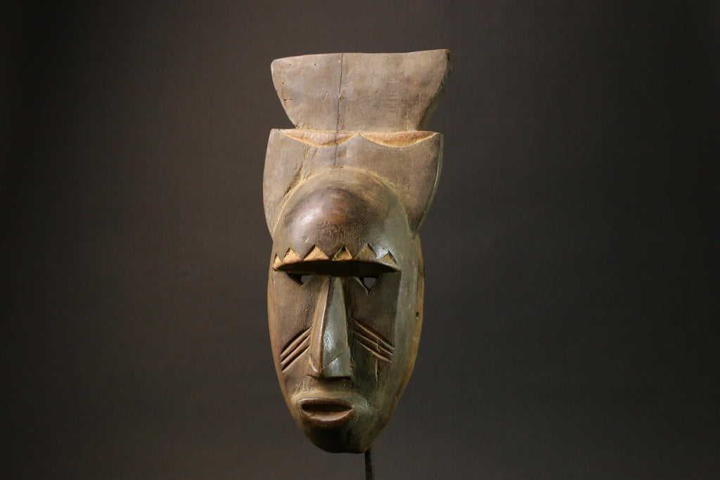 African mask wood Baule Antique real figure vintage African masks for wall-7738