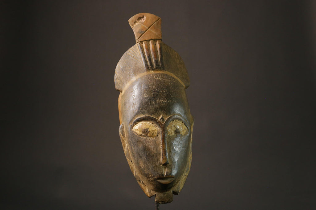 African mask wood African real figure vintage African masks for wall Carved Baule Ndoma Mask -7469