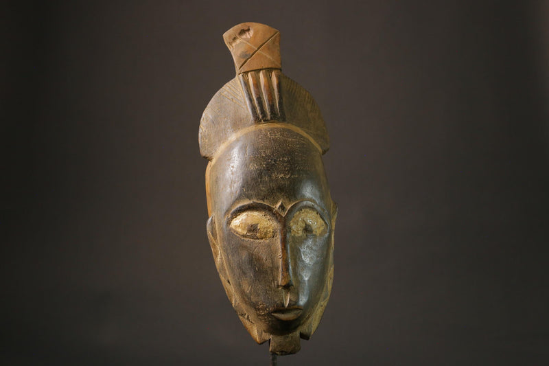 African mask wood African real figure vintage African masks for wall Carved Baule Ndoma Mask -7469