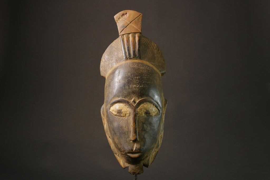 African mask wood African real figure vintage African masks for wall Carved Baule Ndoma Mask -7469
